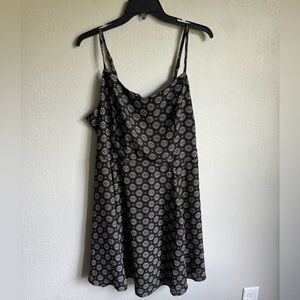 Haute Fox Black Biege Floral Print Strappy Peplum Tank Tunic Womens 2X